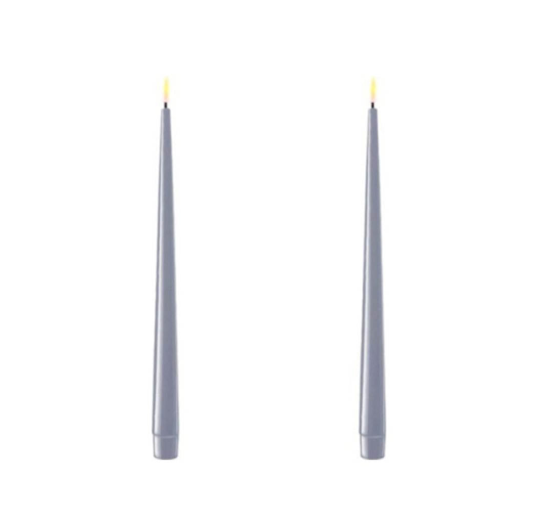 11" Dust Blue Shiny LED Candles, Set of 2