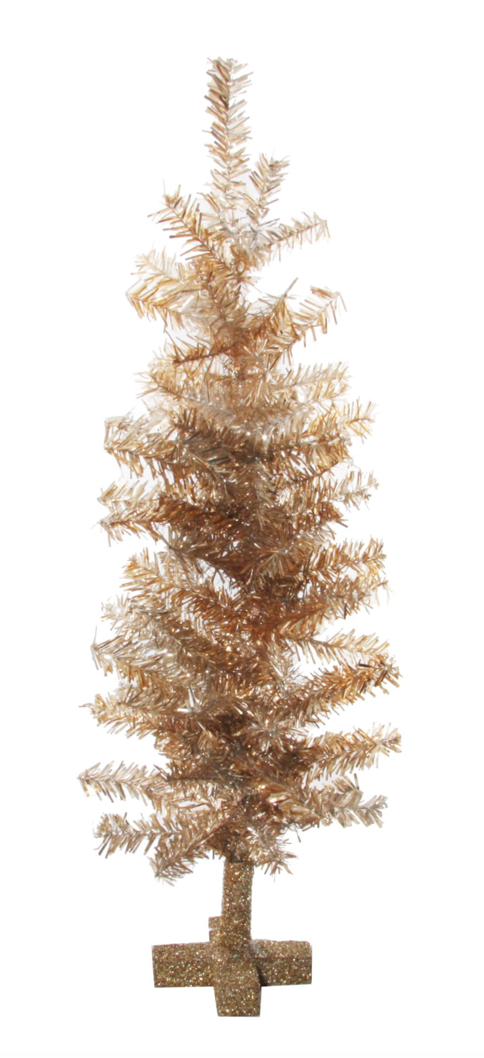 17.5" Aged Gold Tinsel Tree Glitter Base
