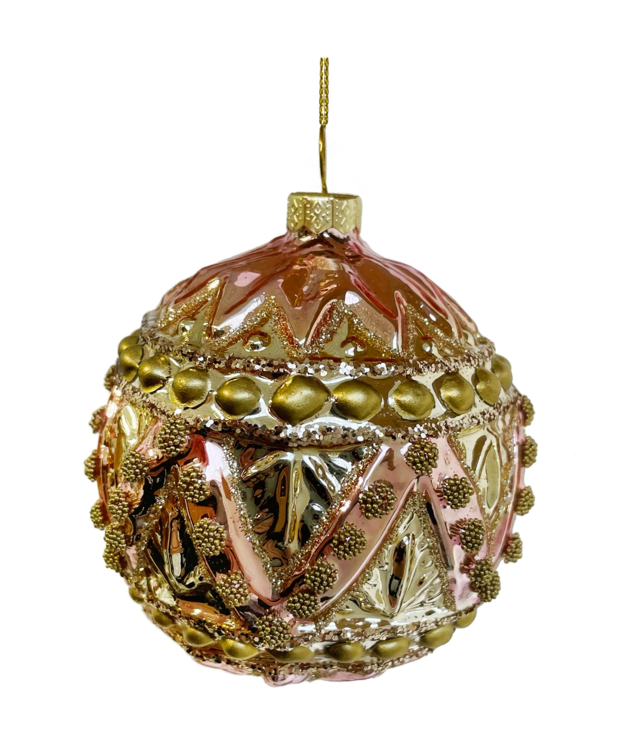 3" Glass Ball Ornament - Shiny Pink and Gold with Glitter