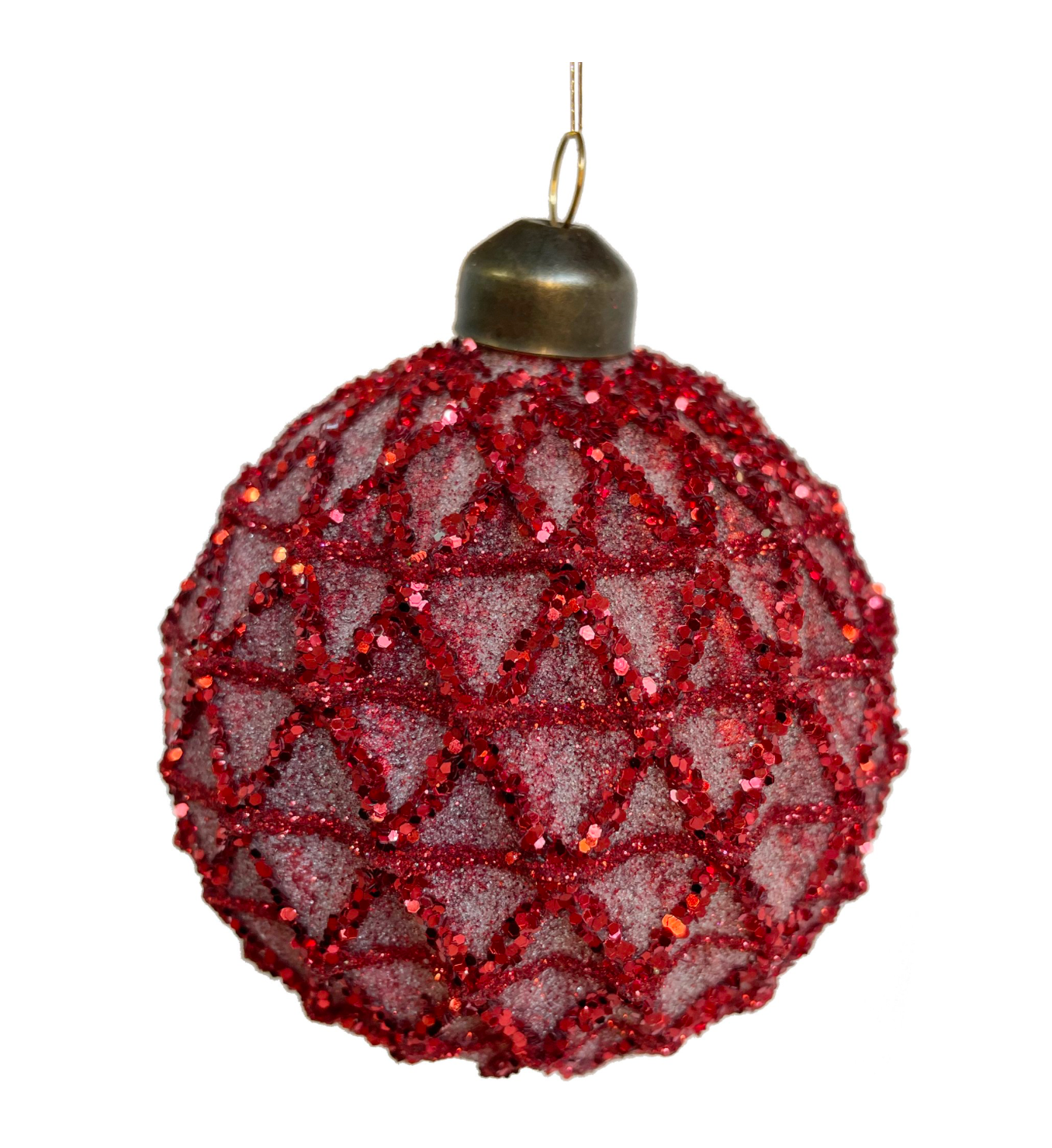 4" Antique Red Matte Glass Ornament w/Red Glitter - Net Pattern