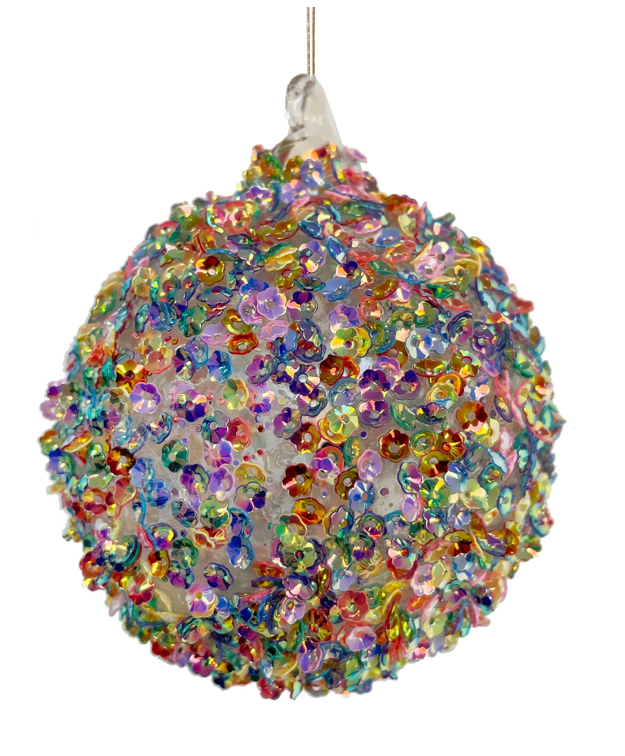 3" Glass Multicolored Sequined Ornament