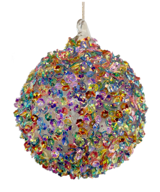 4.5" Glass Multicolored Sequined Ornament