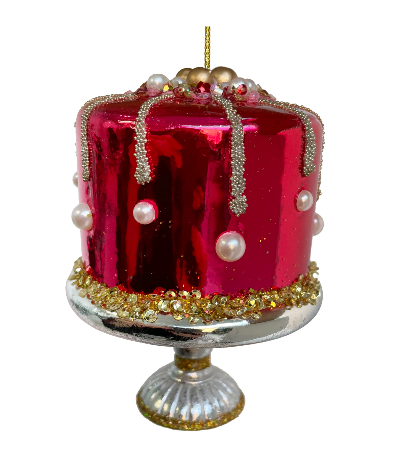 4" Glass Raspberry Cake Ornament