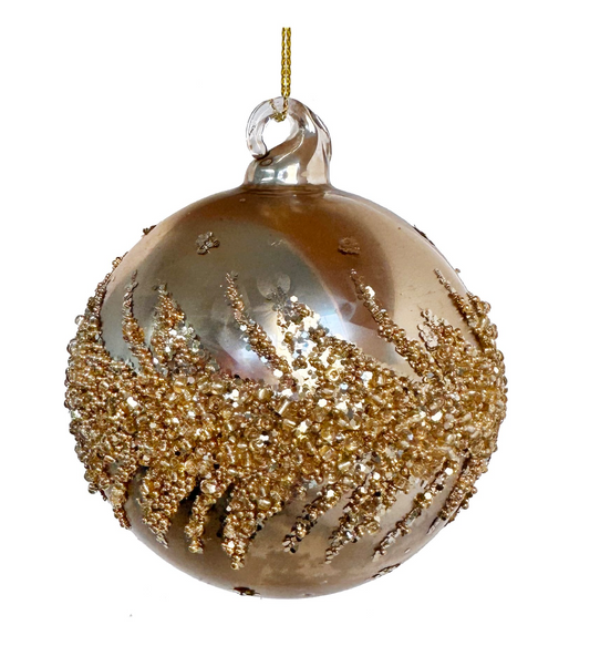 3" Gold Frosted Fern Deco Glass Ornament