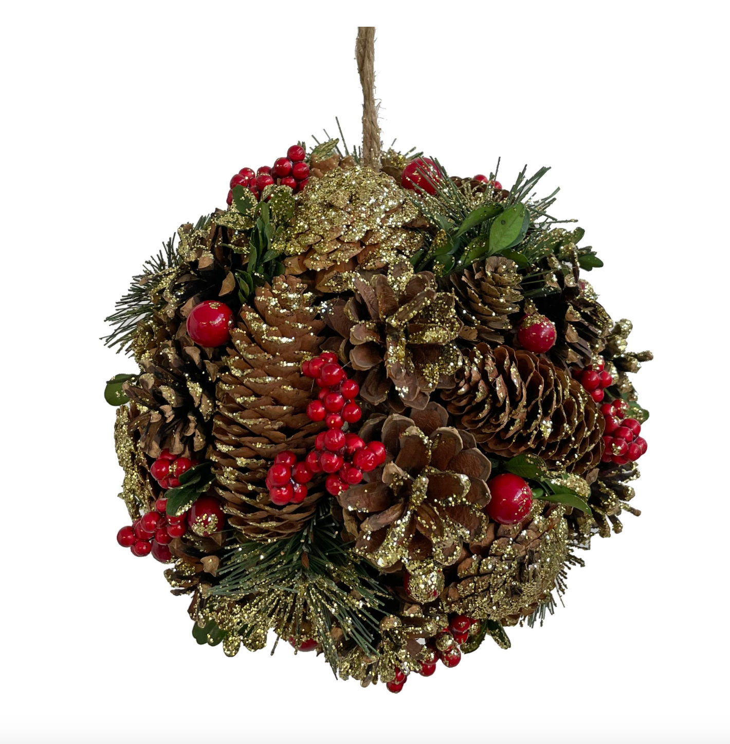 7.5" Red Berries & Gold Glitter Cone Ball