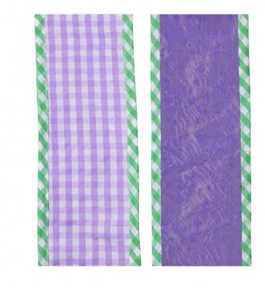 4" Spring Gingham w/Border Ribbon - Lavender Green