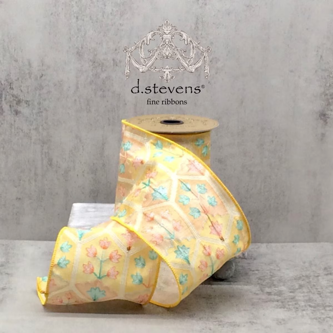 4" x 5yds dupion boho botanical, yellow teal orange