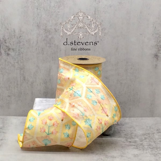 4" x 5yds dupion boho botanical, yellow teal orange