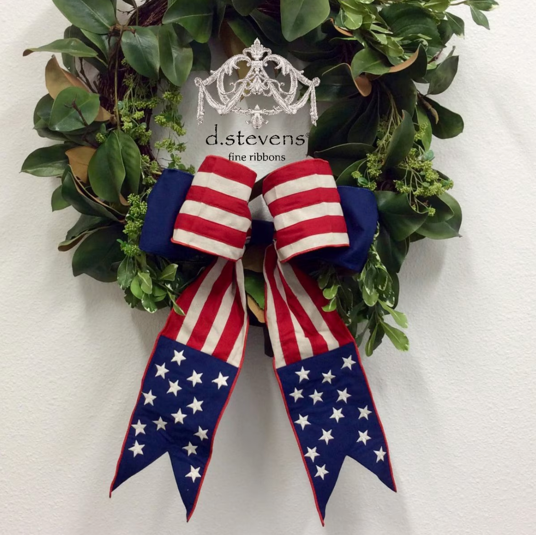 18" canvas red natural stripe navy blue stars bow, red blue
