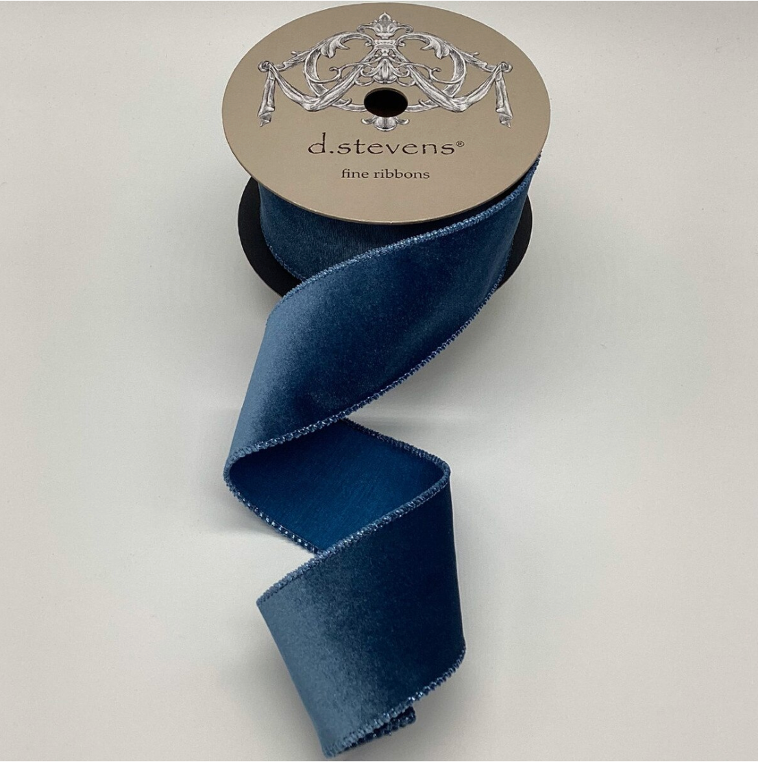 2.5" x 10yds velvet matching satin back, dusty blue