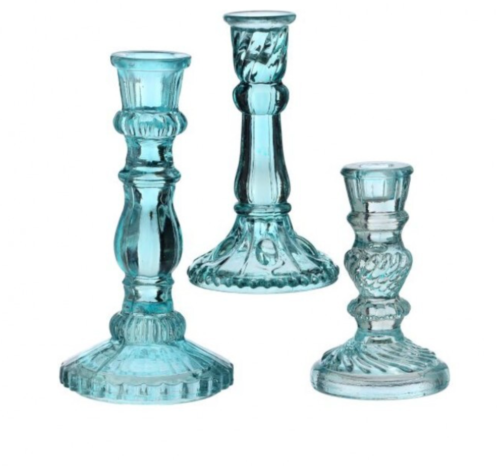 6-9" Vintage Frosted Glass Candle Holder- Light Blue
