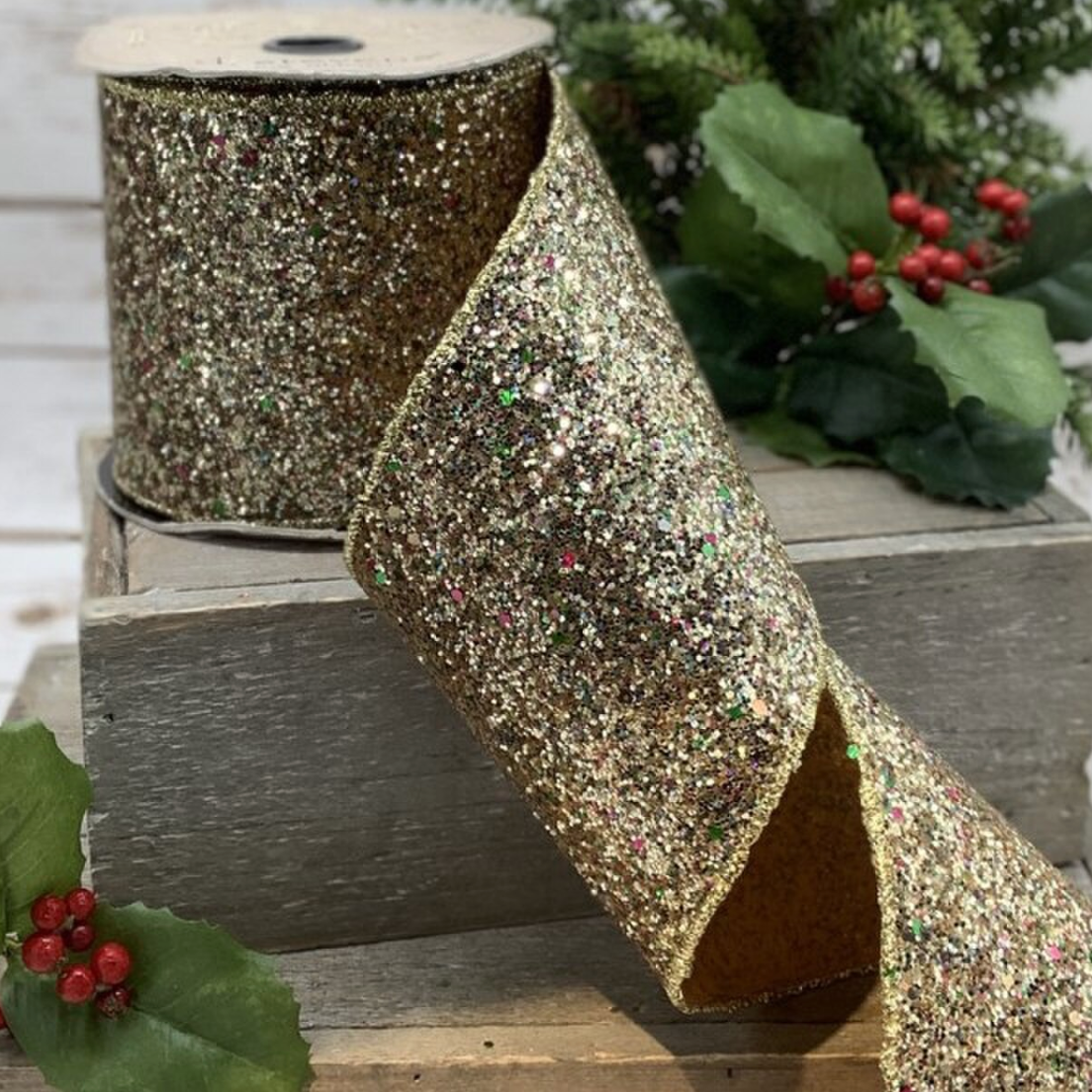 4" satin rock glitter, gold