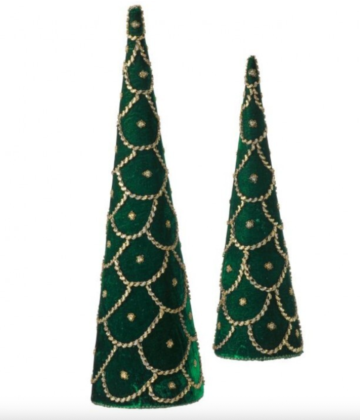 18-24" JEWELED SCALLOPED VLVT CONE TREE SET/2