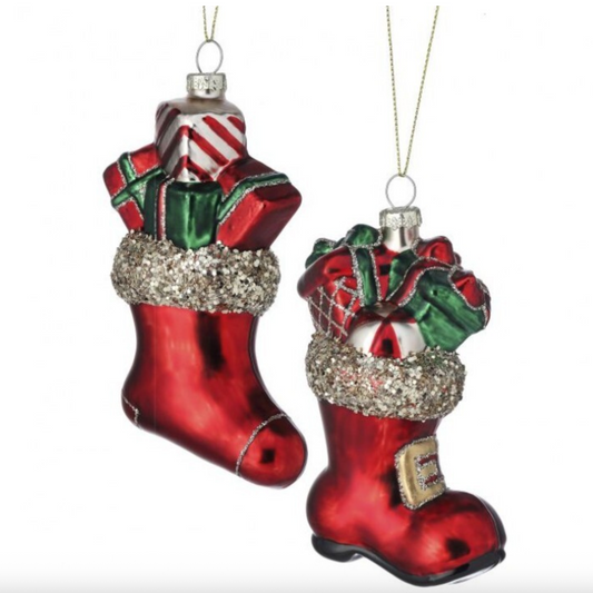 5.3"GLASS STOCKING/BOOT GIFTS ORNAMENT