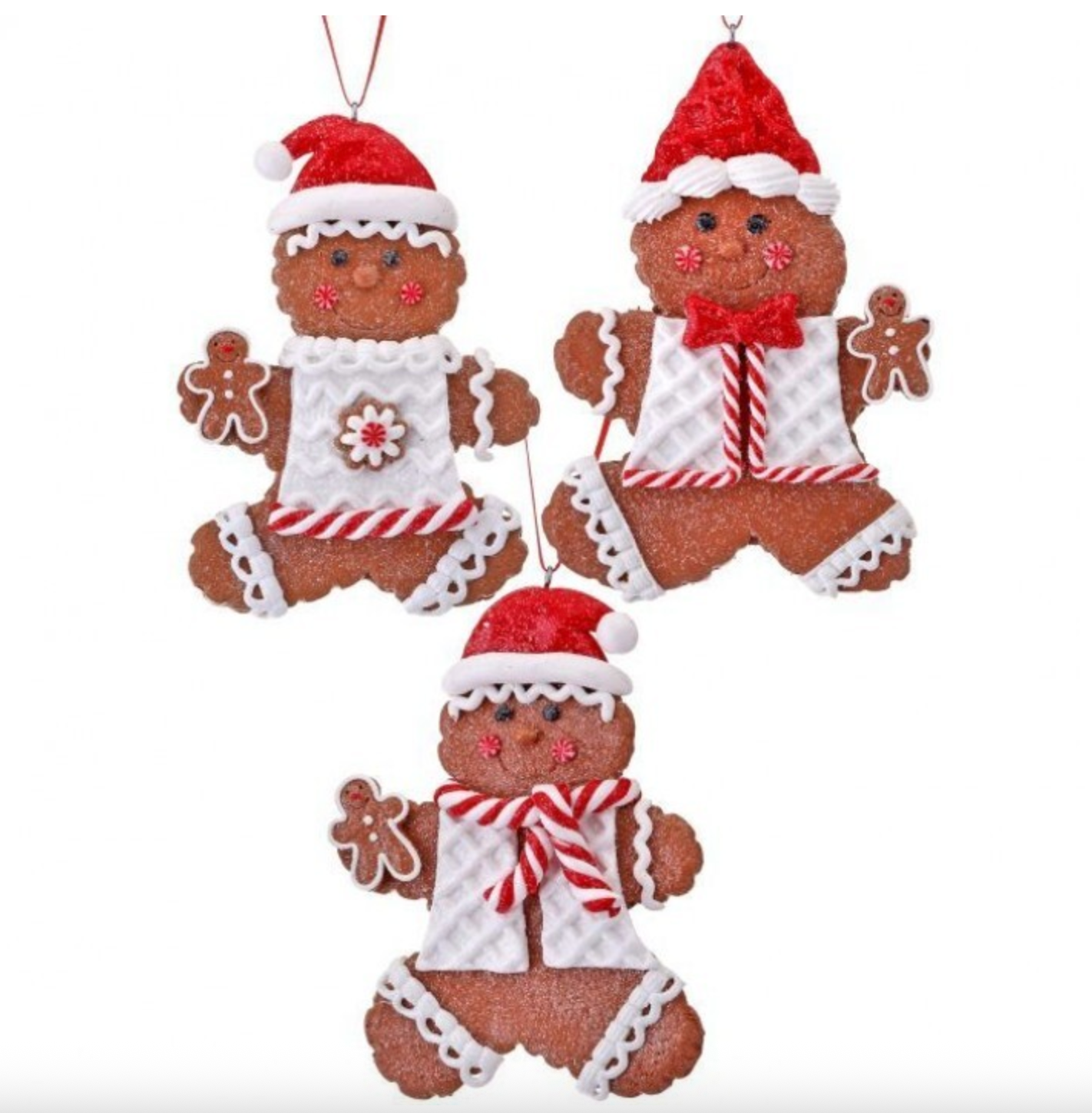 5" CLAYDOUGH GINGERBREAD WITH SANTA HAT ORNAMENT