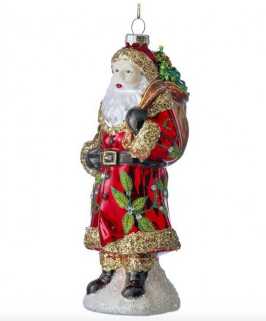 8" GLASS SANTA W/SACK ORNAMENT