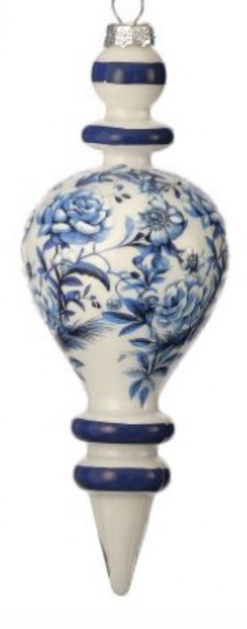 8" GLASS FLORAL PRINT FINIAL ORNAMENT 2/AST