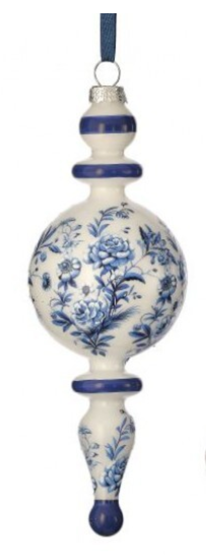 8" GLASS FLORAL PRINT FINIAL ORNAMENT 2/AST