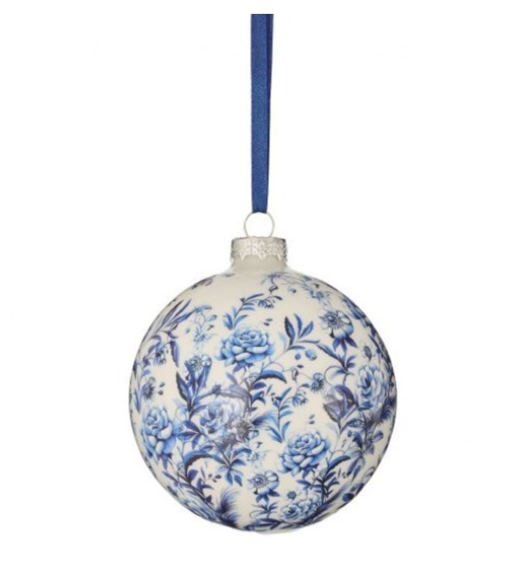 4" GLASS FLORAL PRINT BALL ORNAMENT
