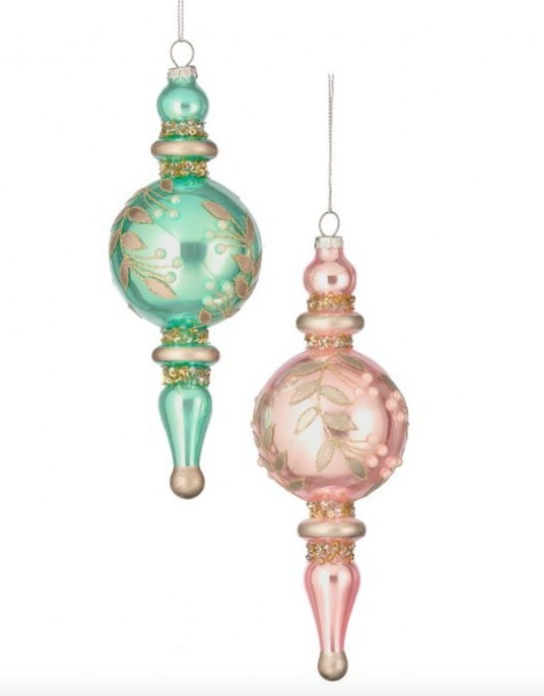 8" GLASS FLOWER PEARL FINIAL ORNAMENT 2/AST