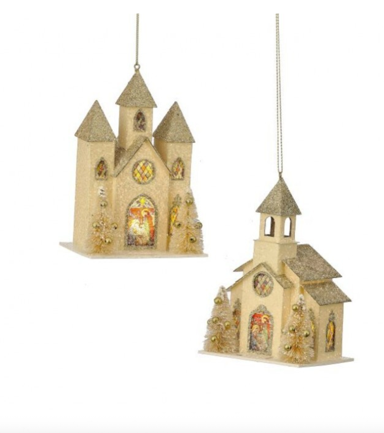 6"LED/BTY/TMR VINTAGE CHURCH ORNAMENT 2/AST