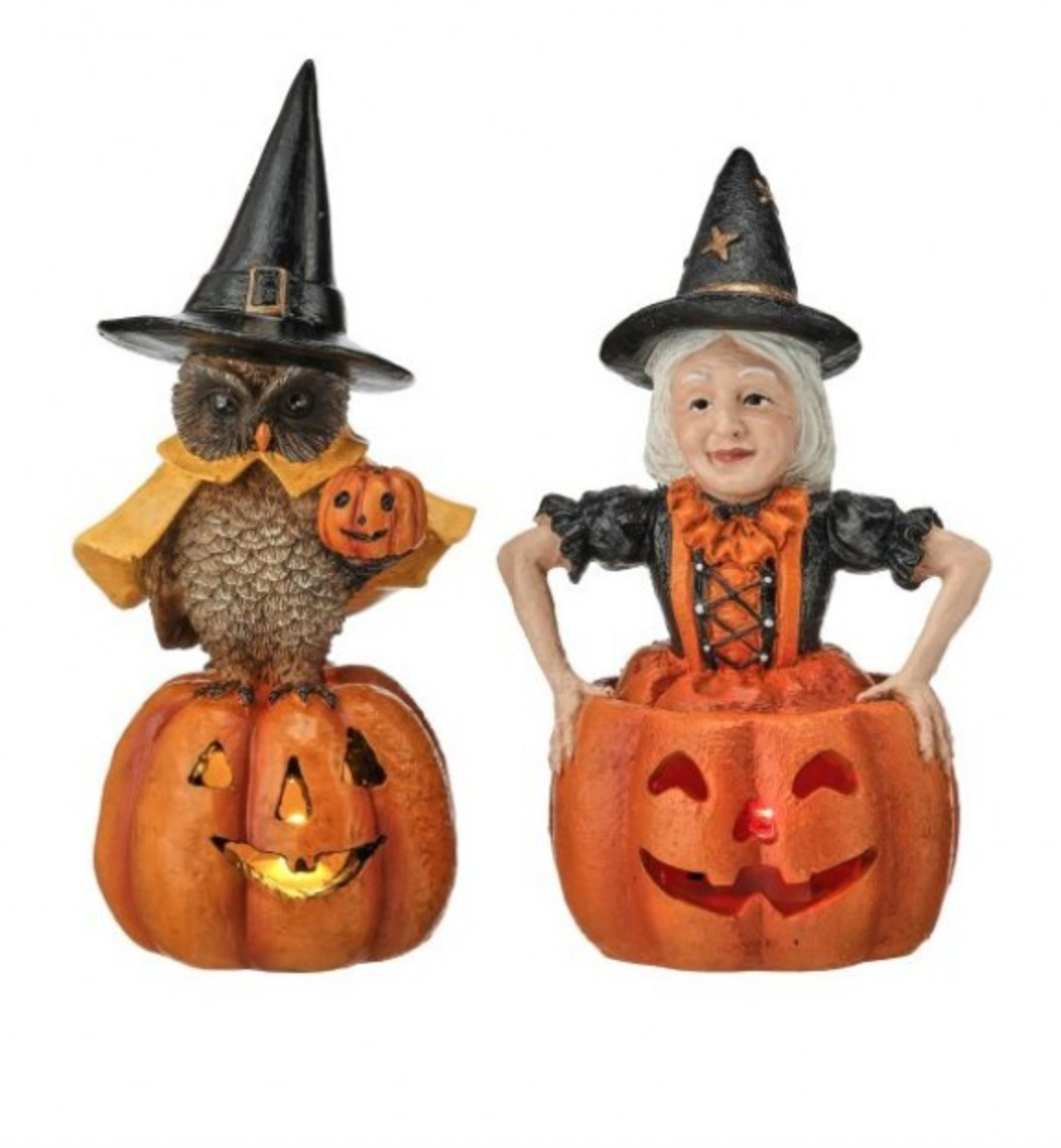 6.5" RESIN LED OWL OR WITCH PUMPKIN