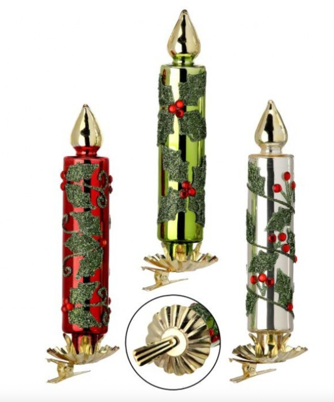 5.5" RETRO GLASS CANDLE CLIP ORNAMENT