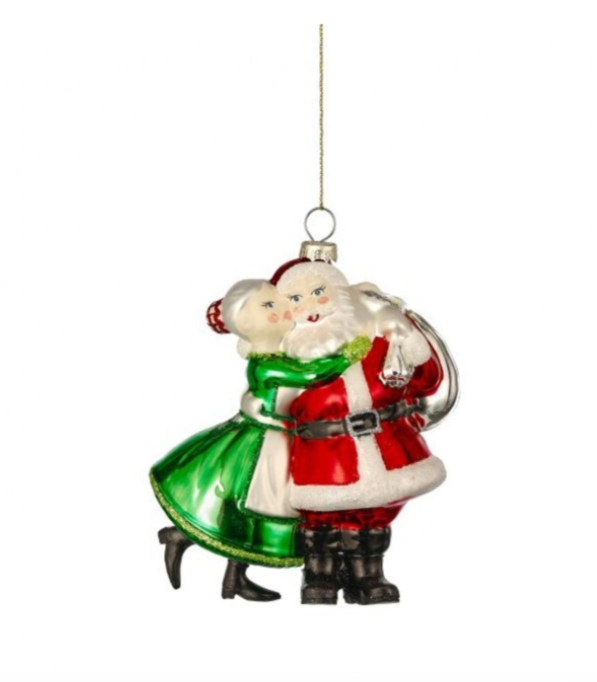 5" GLASS SANTA & MRS CLAUS ORNAMENT