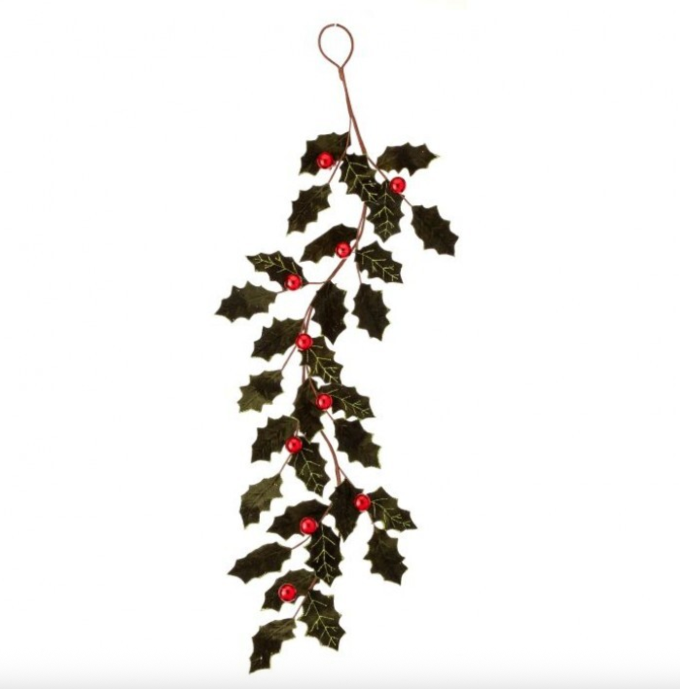 47" VELVET HOLLY LEAF GARLAND W/BALL