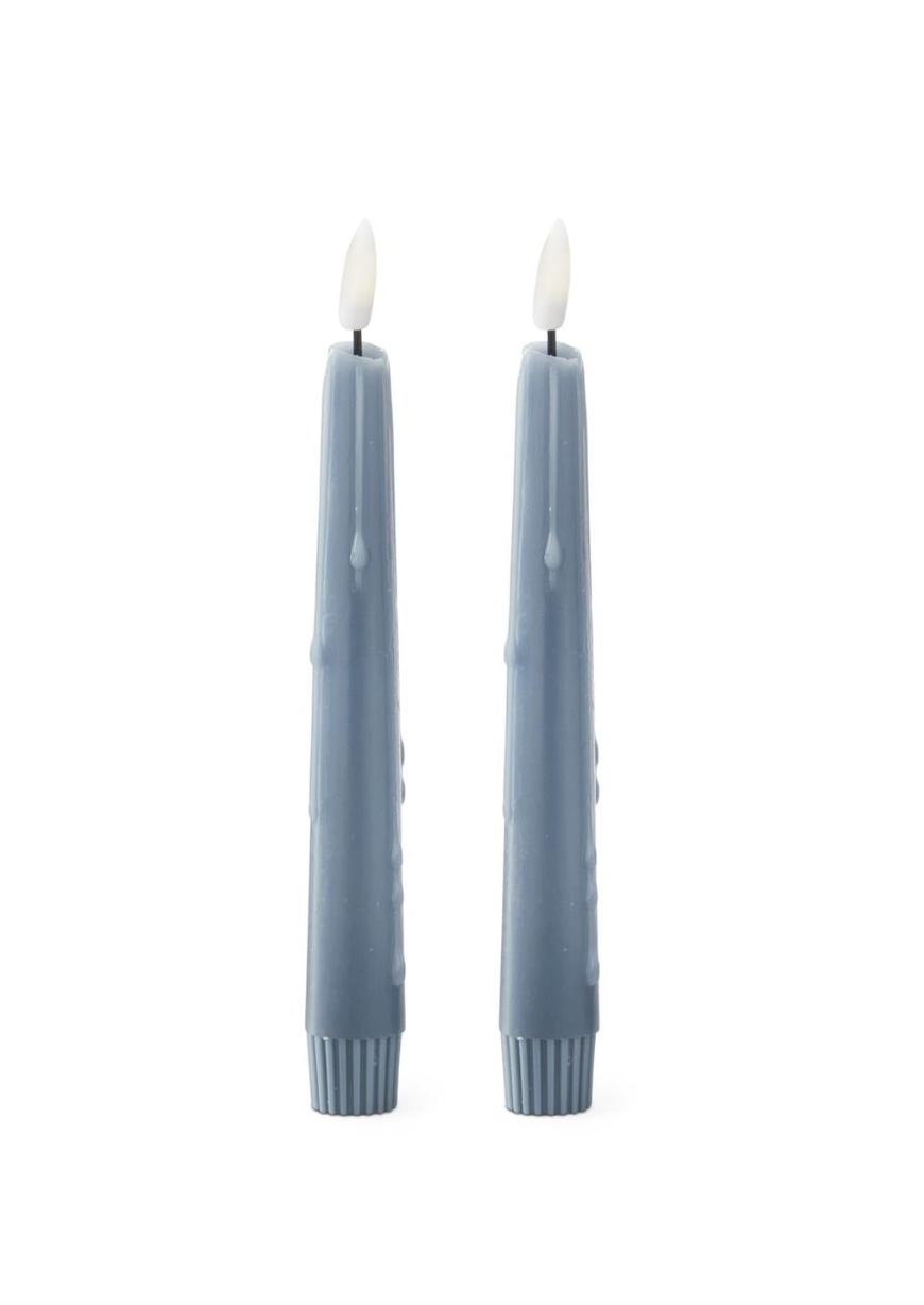8" Light Blue LED Drip Taper Candles Set