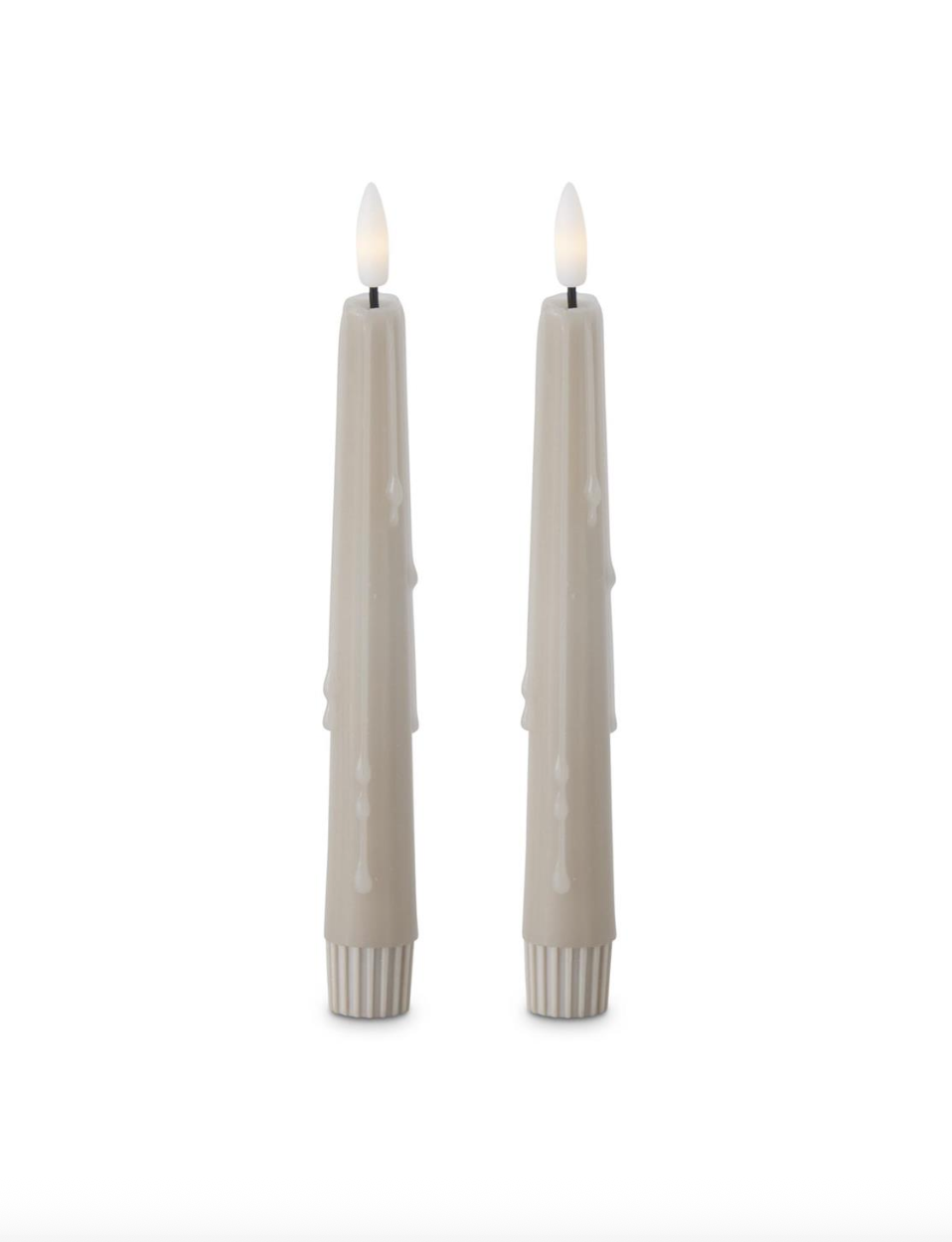 8" Taupe LED Drip Taper Candles Set