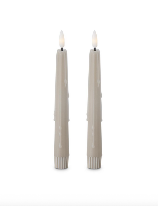 8" Taupe LED Drip Taper Candles Set