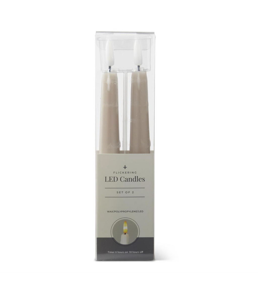 8" Taupe LED Drip Taper Candles Set