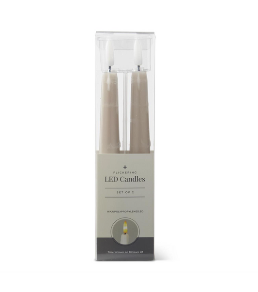 8" Taupe LED Drip Taper Candles Set