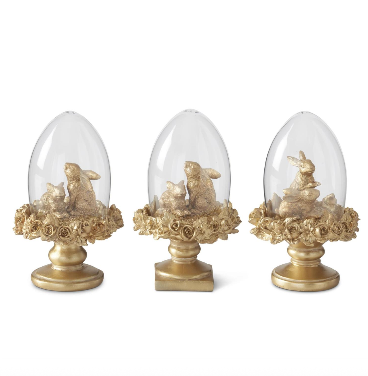 6.25" Gold Resin Easter Bunny Egg Cloche Topiaries (3 STYLES)