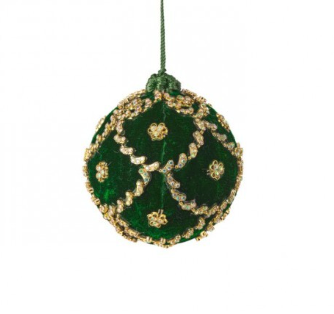 4"JEWELED SCALLOPED VELVET BALL ORNAMENT