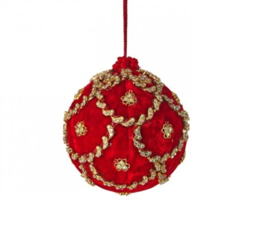 4"JEWELED SCALLOPED VELVET BALL ORNAMENT