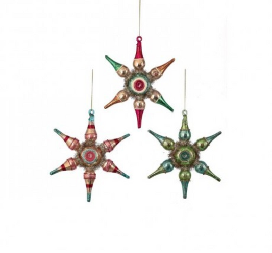 8" GLASS REFLECTOR STARBURST ORNAMENT (DESIGN OPTIONS)
