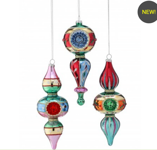 8" GLASS REFLECTOR FINIAL ORNAMENT