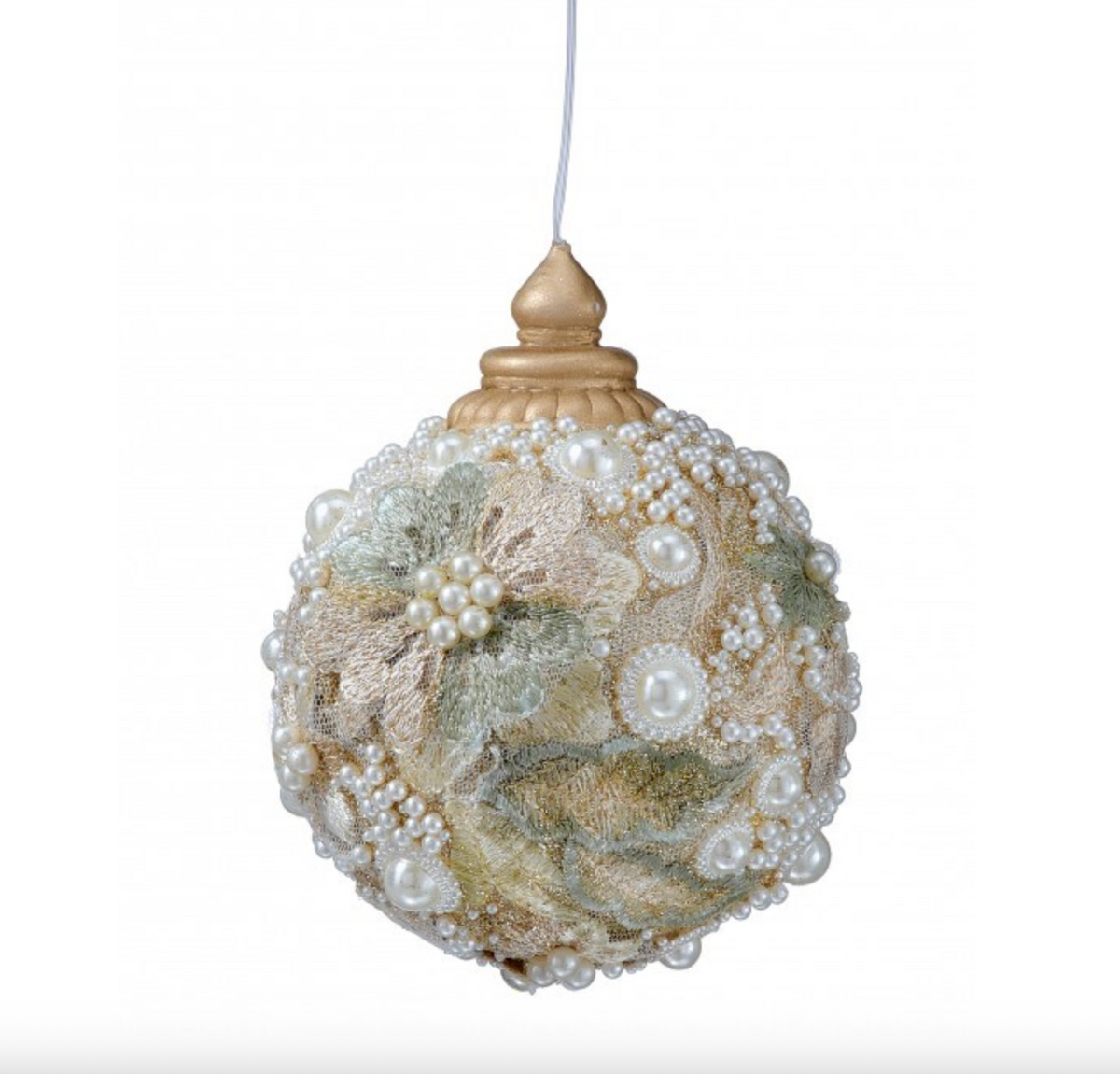 4" EMBELLISHED PEARL GLITTER BALL ORNAMENT