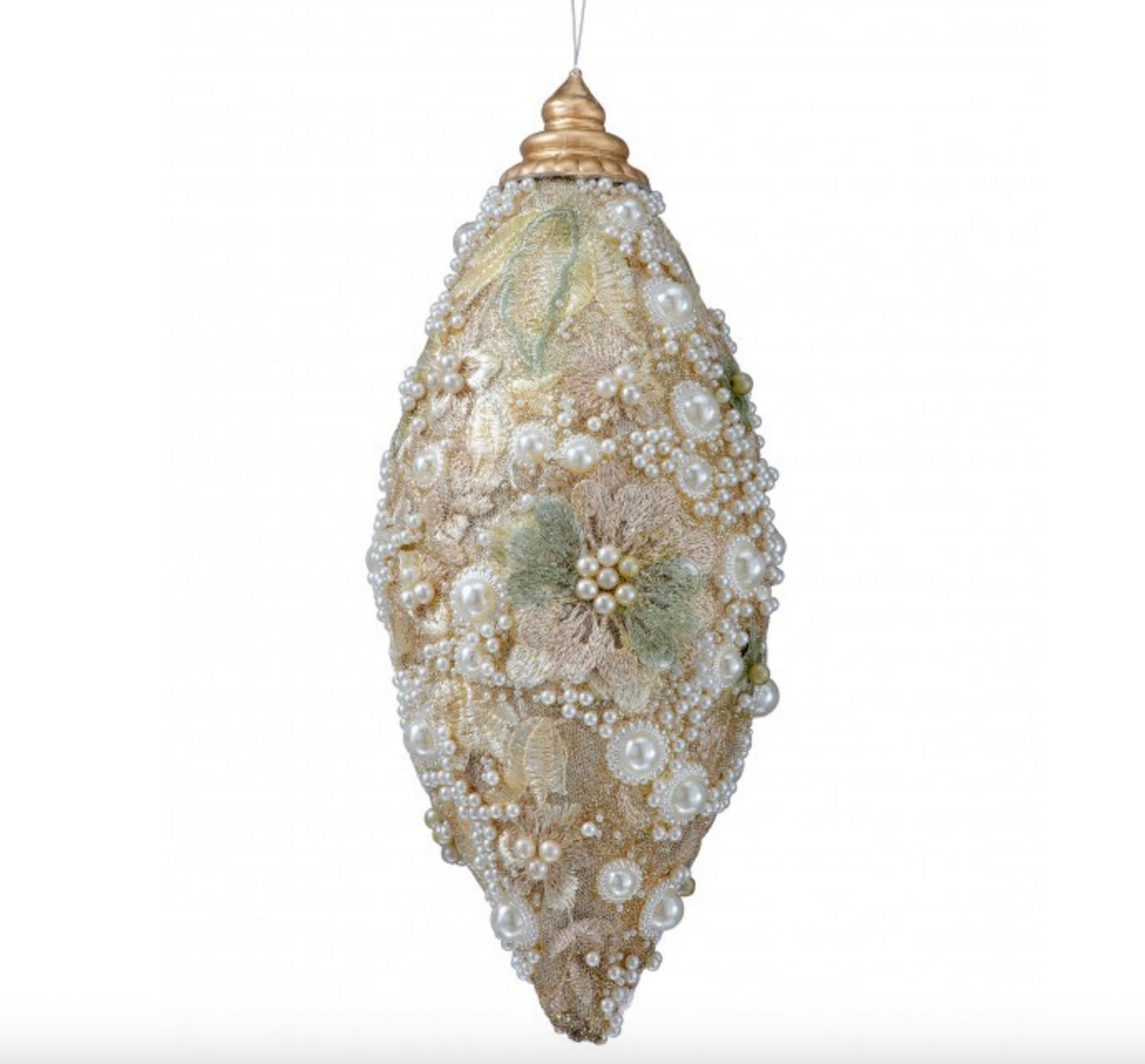 10" EMBELLISHED PEARL GLITTER FINIAL ORNAMENT
