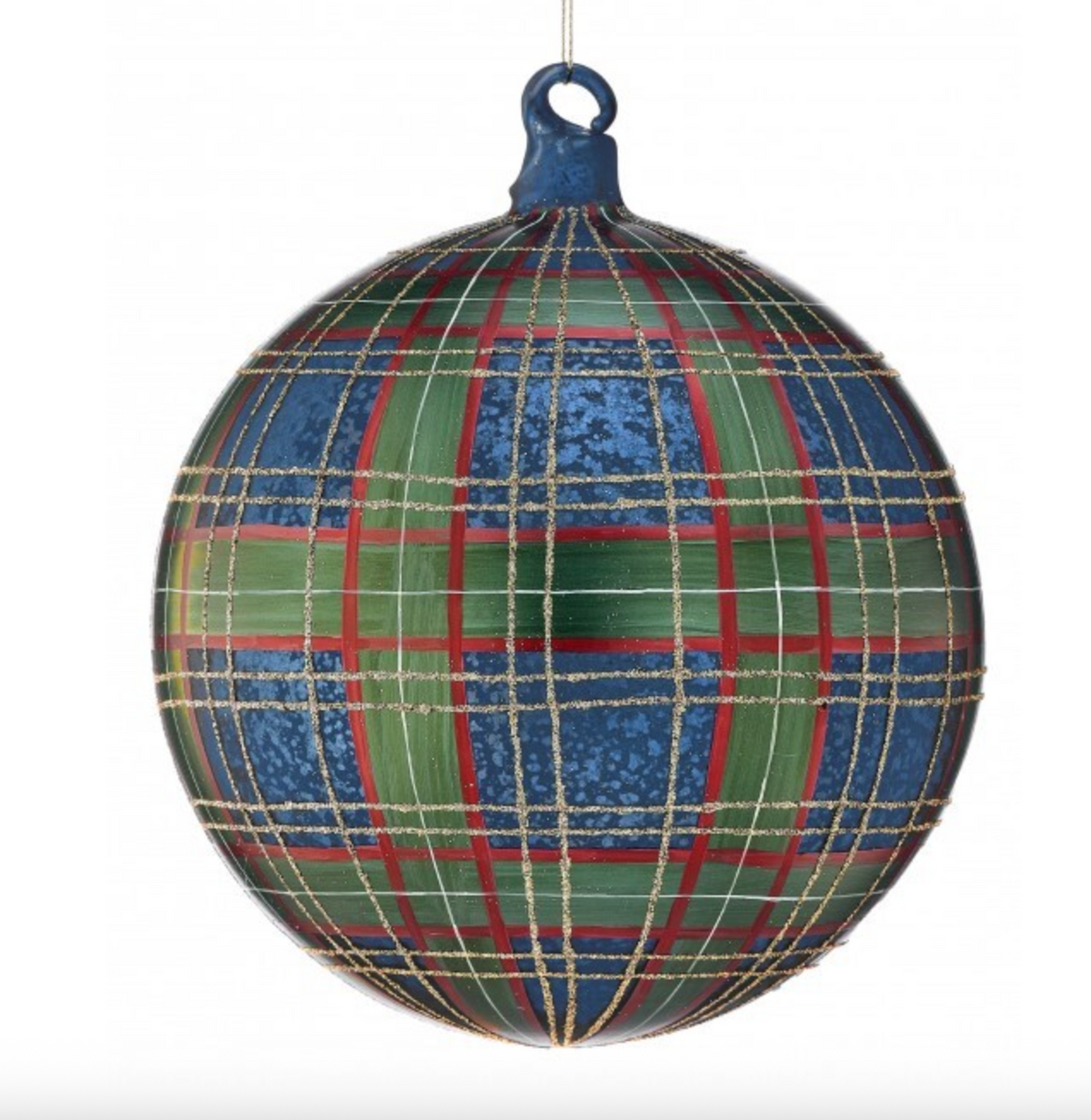 6" GLASS GENTLEMEN PLAID ORNAMENT