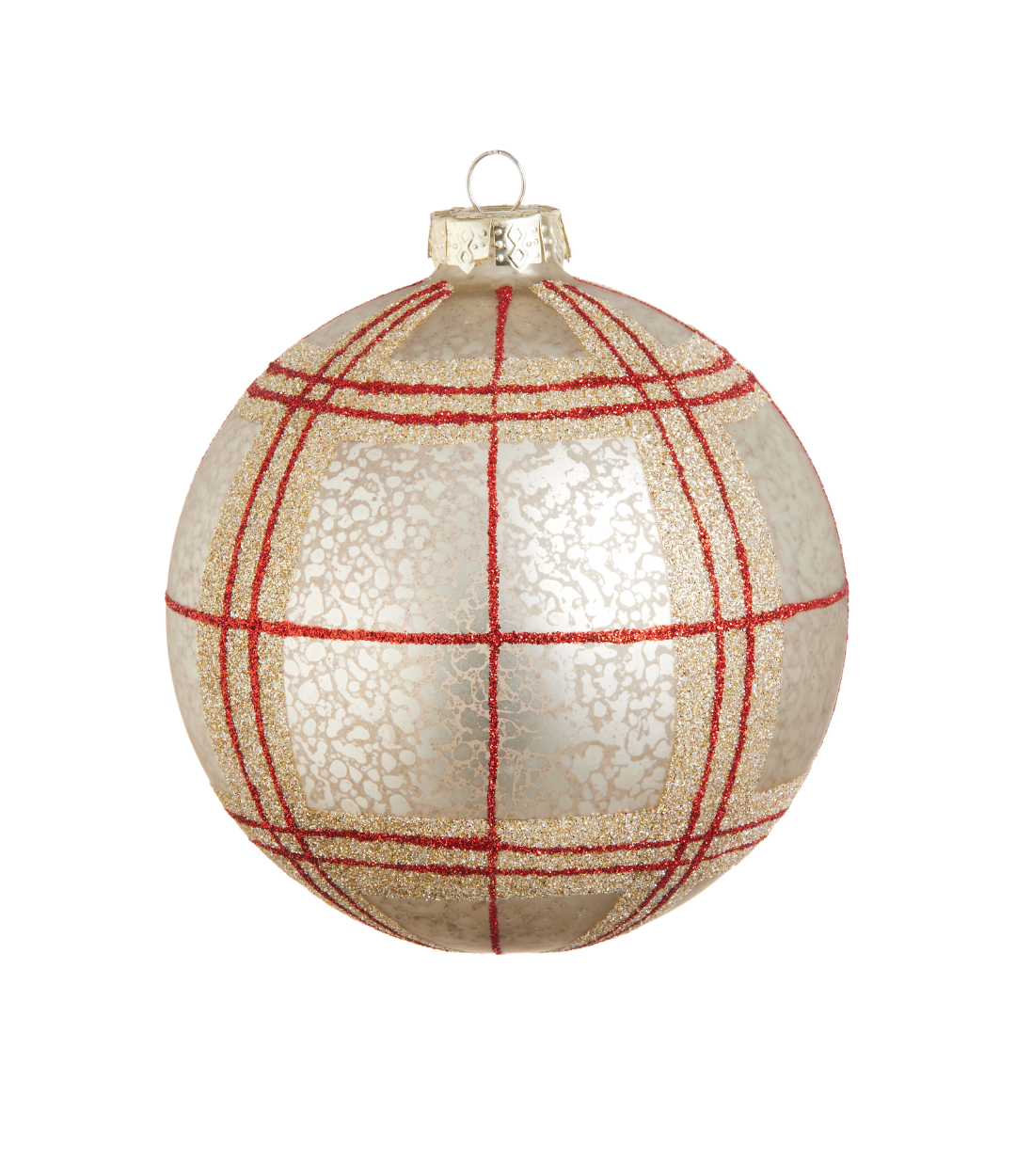 5" Glass Plaid Ball Ornament