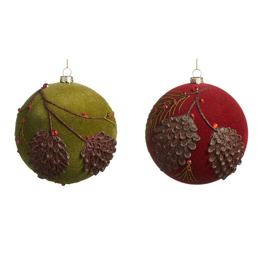 5" Flocked Glitter Pinecone Ball Ornament