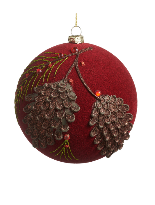 5" Flocked Glitter Pinecone Ball Ornament