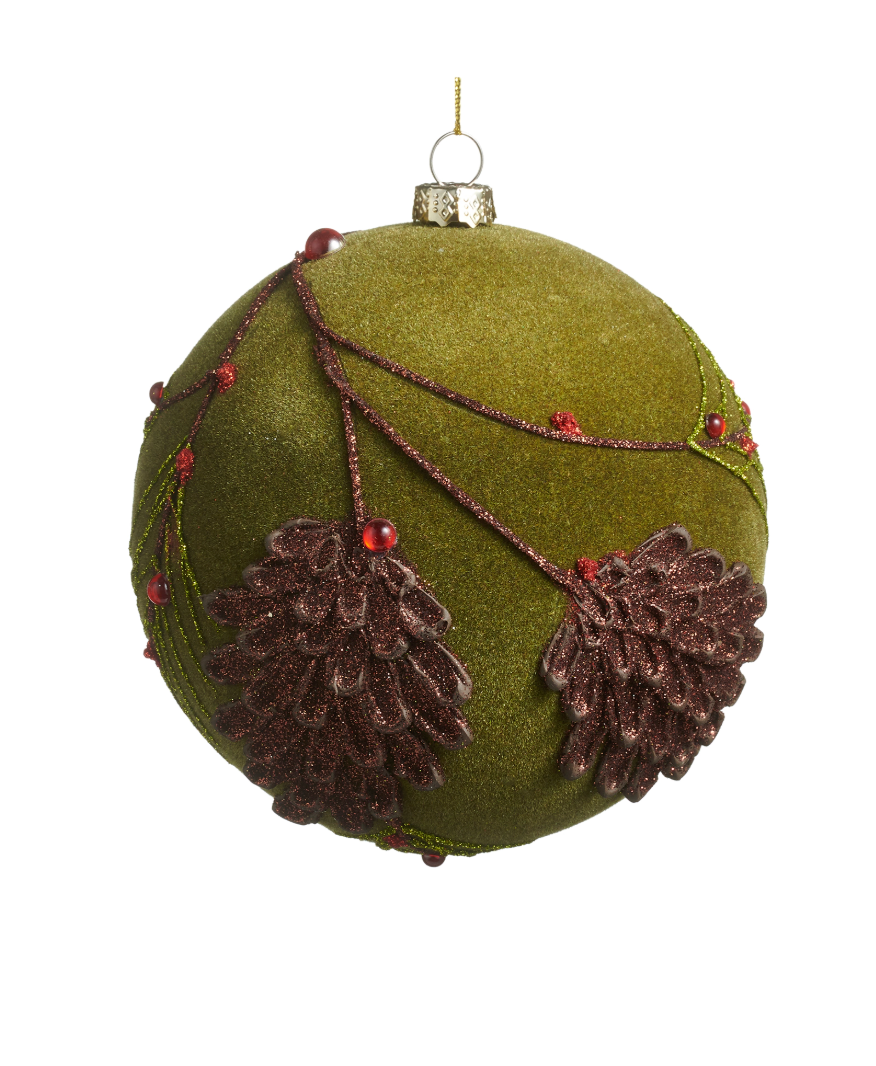 5" Flocked Glitter Pinecone Ball Ornament