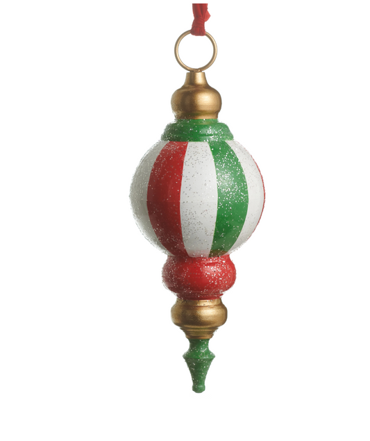 17" Red, Green and White Finial Ornament