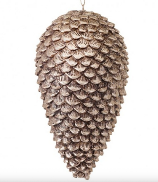 9" GLITTER SEQUIA PINE CONE ORNAMENT