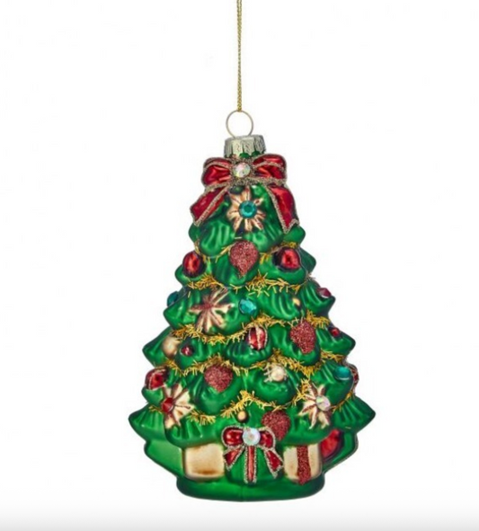 5" GLASS TRADITIONAL TREE W/GIFTS ORNAMENT