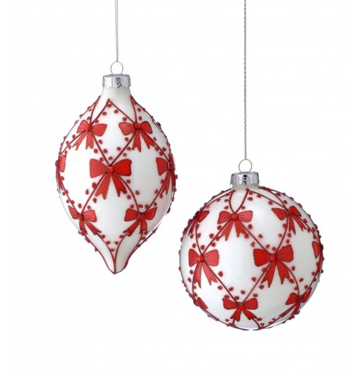 5-7"GLASS BOW TIE W/JWL BALL/FNL ORNAMENT